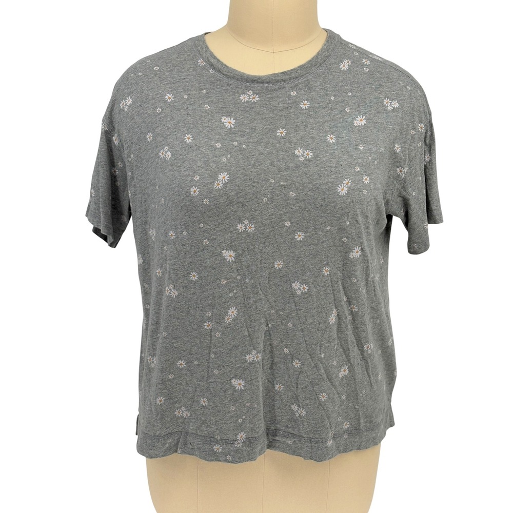 Old Navy T-Shirt Grey Floral Daisy Print 100% Cotton XL